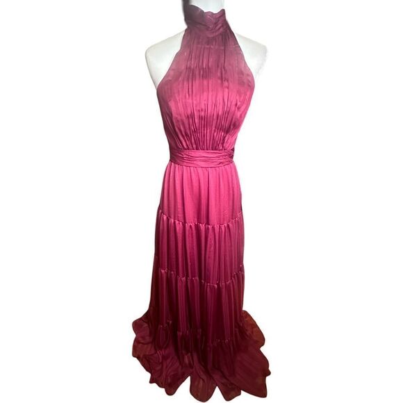 Mac Duggal | Tie Neck Tiered Halter Floor Length Gown NWTs - Picture 4 of 7